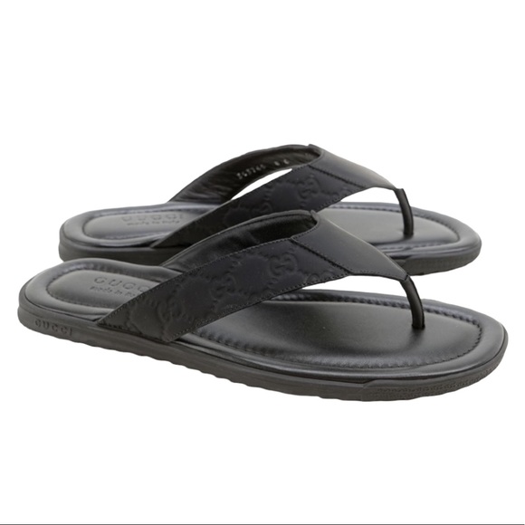 Gucci Mens Black Leather Sandals 
